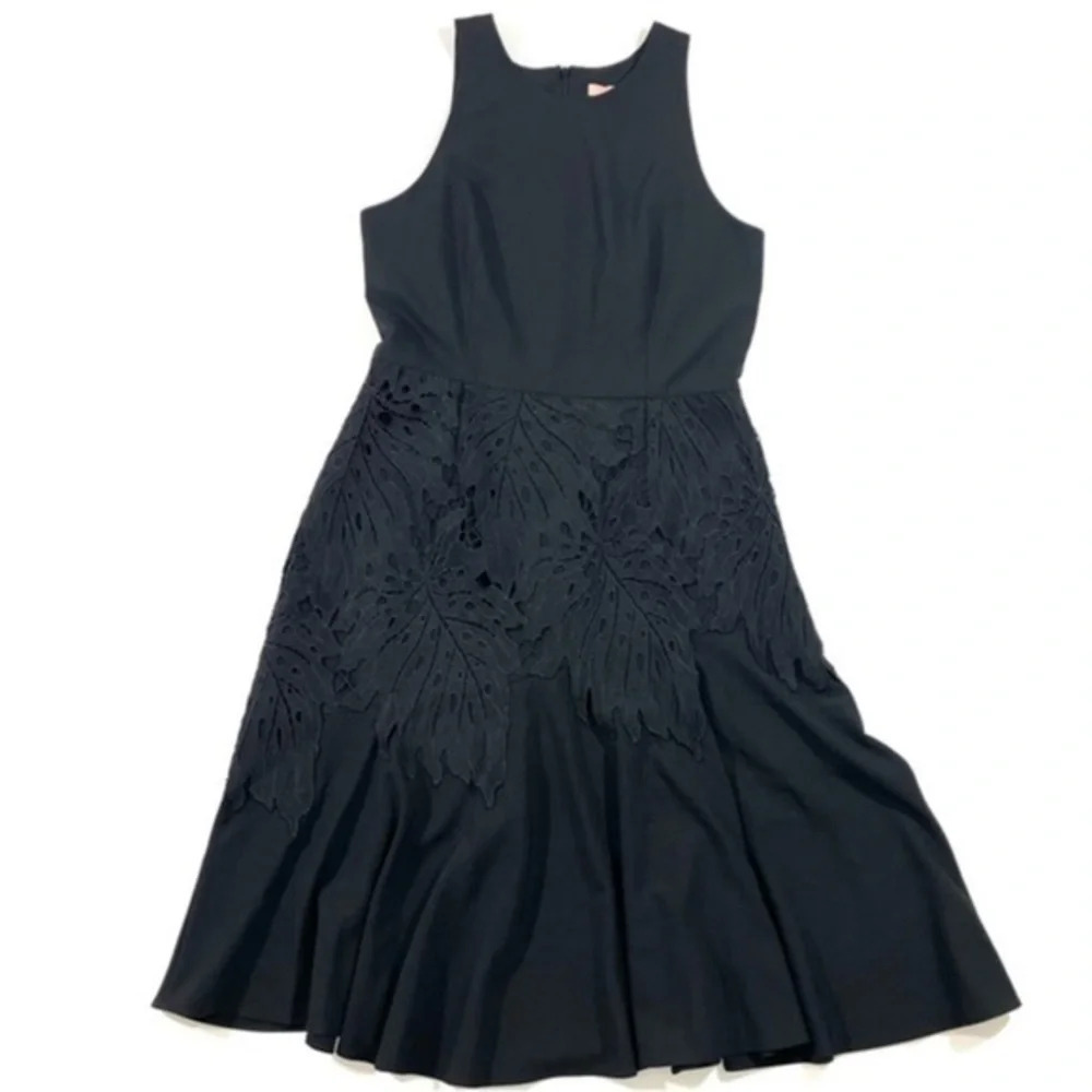 Hutch Sleeveless Black Fit And Flare Dress Tropical Leaf